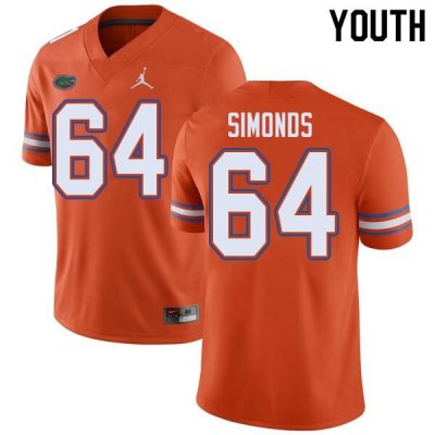 Youth Florida Gators #64 Riley Simonds NCAA Jordan Brand Orange Authentic Stitched College Football Jersey UTZ4062KO